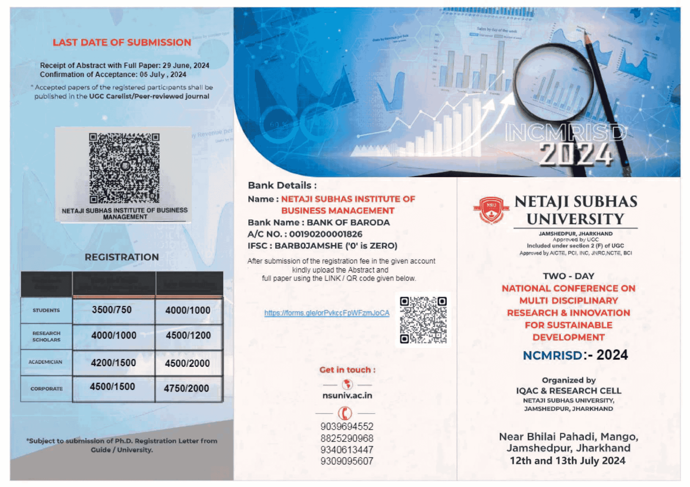 NCMRISD(Date Has Been Extended Till Further Notice, You can still send your paper to publish through link)