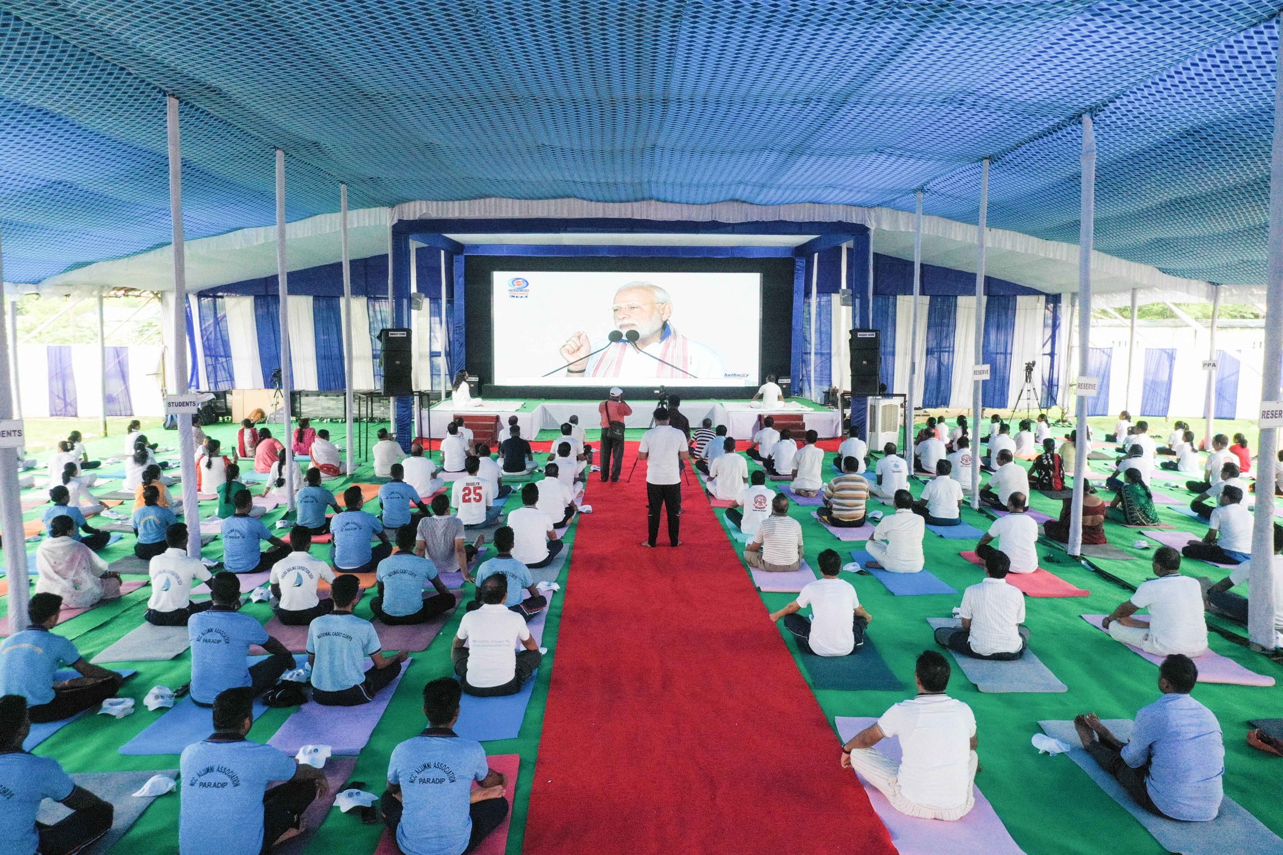 Paradip Port Authority Celebrates 11th International Day of Yoga at Gopabandhu Stadium.